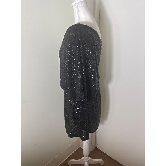 Karlie One Shoulder Black Sequin Cocktail Dress Sz L - Picture 2 of 4